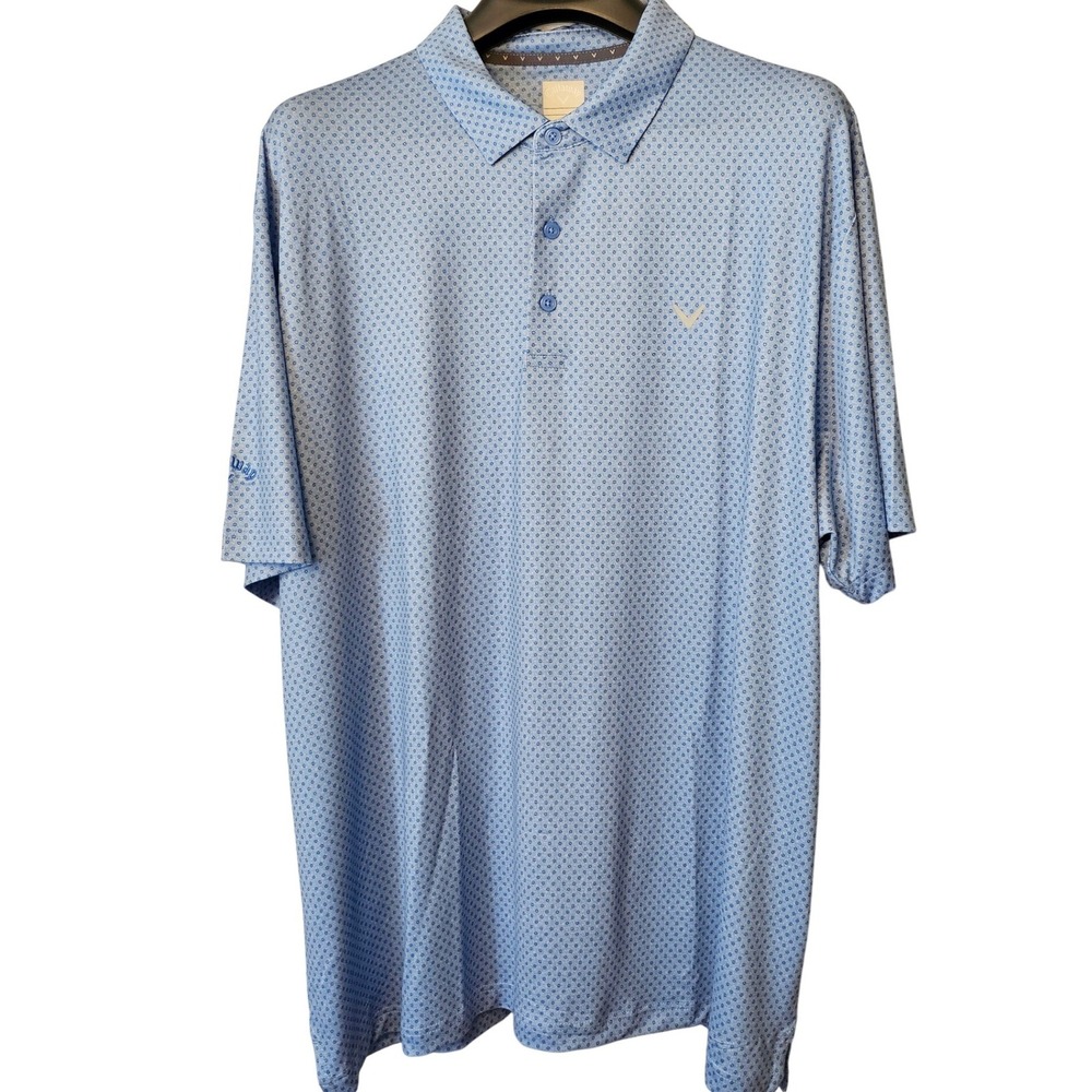 Callaway Opti-Dri Mens XXL Blue Geometric Print Short Sleeve Golf Polo Shirt EUC